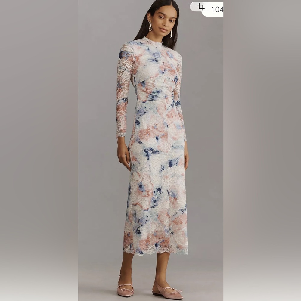 NWT Anthropologie size S midi dress in lace pink combo
